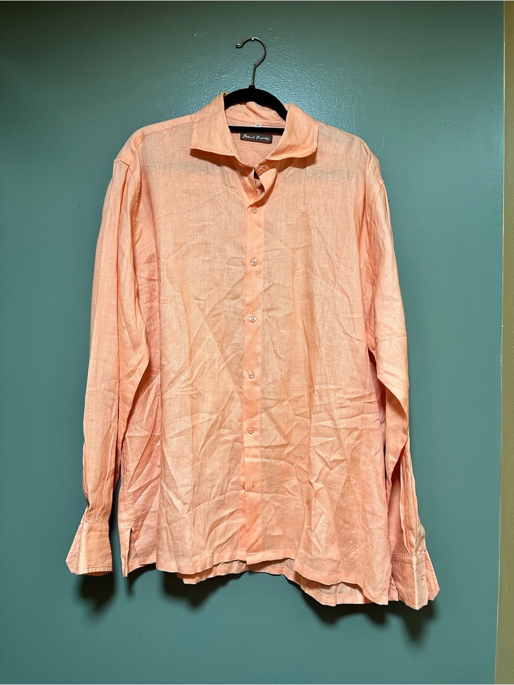 Men’s Peach Linen Long-Sleeve Shirt XXL - Picture 6 of 7